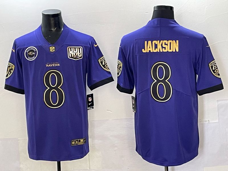 Men Baltimore Ravens #8 Jackson Purple gold Nike Limited NFL 2025 Jersey style 02->new york giants->NFL Jersey